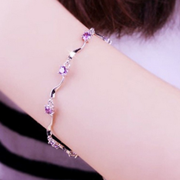 Amethyst Crystal Sterling Silver Bamboo Bracelet - Picture 5 of 6